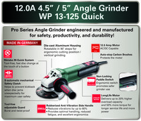PTM-G603629420 4.5" / 5" Angle Grinder - 11,000 RPM - 12.0 Amps - w/ Non-Locking Paddle